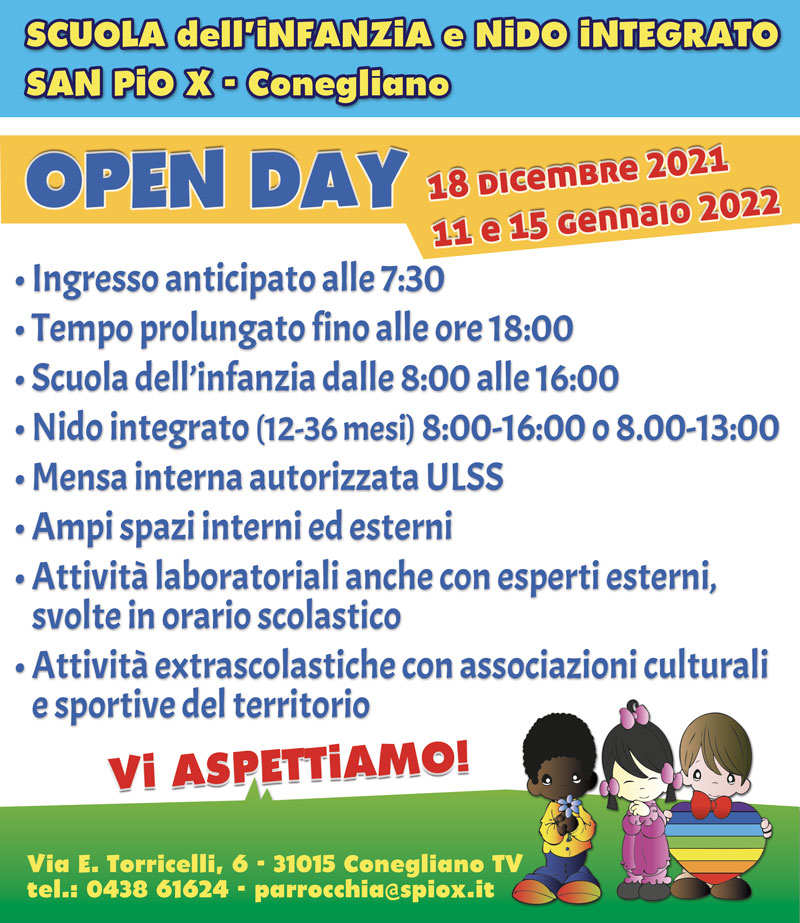 Open Day 2021-2022 Scuola dell'Infanzia e Nido Integrato San Pio X a Conegliano