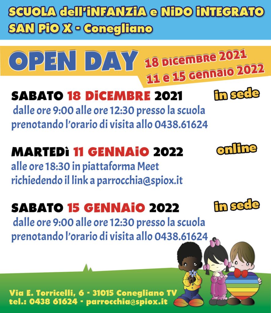 Open Day 2021-2022 Scuola dell'Infanzia e Nido Integrato San Pio X a Conegliano